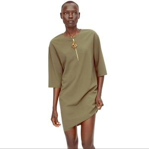 ZARA Medium Olive Green Shift Dress Gold Zipper